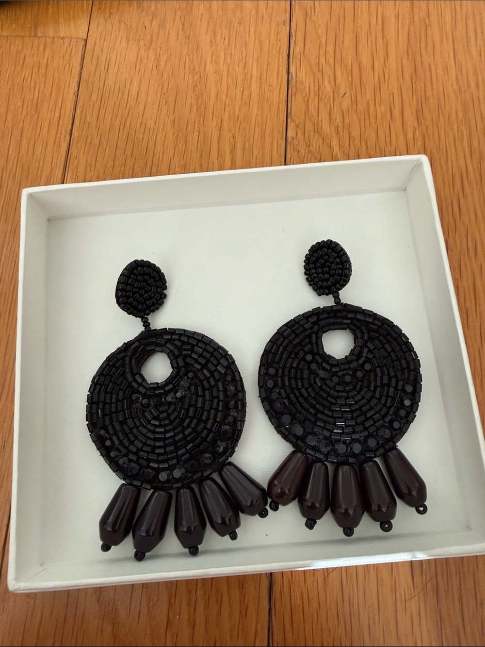 Kenneth Jay Lane Black Beaded Circle Drop Earrings - Classic Statement